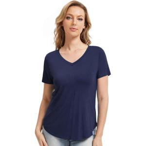 imageWiWi Viscose from Bamboo Pajama Tops for Women Soft Short Sleeve Tee Sleep Shirts V Neck TShirt Pjs Top Sleepwear SXXLBnavy