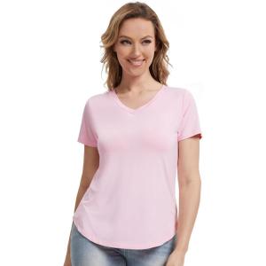 imageWiWi Viscose from Bamboo Pajama Tops for Women Soft Short Sleeve Tee Sleep Shirts V Neck TShirt Pjs Top Sleepwear SXXLBpink
