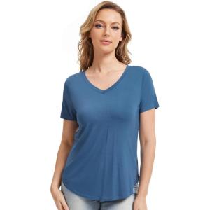 imageWiWi Viscose from Bamboo Pajama Tops for Women Soft Short Sleeve Tee Sleep Shirts V Neck TShirt Pjs Top Sleepwear SXXLBprussian Blue