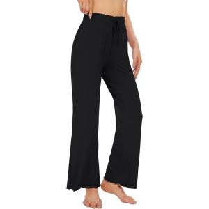 imageWiWi Viscose from Bamboo Womens Casual Loose Wide Leg Pants Pajama Bottoms Drawstring Sweatpants Palazzo Pjs Bottom SXXLBblack