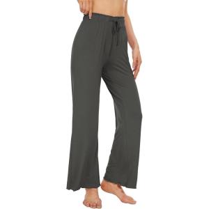imageWiWi Viscose from Bamboo Womens Casual Loose Wide Leg Pants Pajama Bottoms Drawstring Sweatpants Palazzo Pjs Bottom SXXLBiron Grey