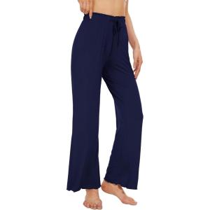 imageWiWi Viscose from Bamboo Womens Casual Loose Wide Leg Pants Pajama Bottoms Drawstring Sweatpants Palazzo Pjs Bottom SXXLBnavy