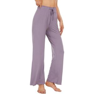 imageWiWi Viscose from Bamboo Womens Casual Loose Wide Leg Pants Pajama Bottoms Drawstring Sweatpants Palazzo Pjs Bottom SXXLBviolet
