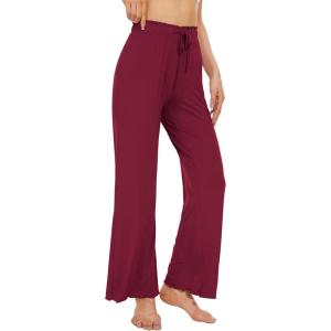 imageWiWi Viscose from Bamboo Womens Casual Loose Wide Leg Pants Pajama Bottoms Drawstring Sweatpants Palazzo Pjs Bottom SXXLBwine