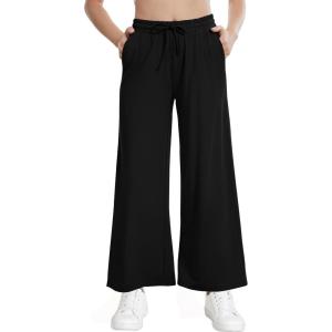 imageWiWi Womens French Terry Yoga Pants Soft Viscose from Bamboo Lounge Pants Wide Leg Sweatpants with Pockets SXXLBlack