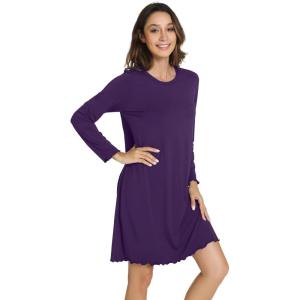 imageWiWi Womens Long Sleeve Nightdress Viscose from Bamboo Nightgowns for Women Crew Neck Sleepwear SXXLDark Purple