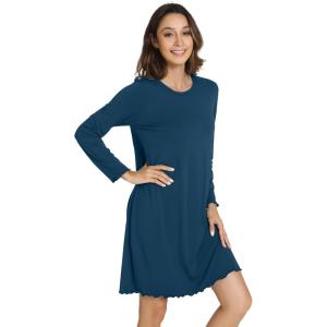 imageWiWi Womens Long Sleeve Nightdress Viscose from Bamboo Nightgowns for Women Crew Neck Sleepwear SXXLPeacock Blue