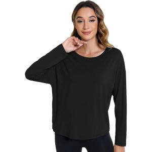 imageWiWi Womens Long Sleeve Shirts Pullover Tops Base Layer Slim Fit Viscose from Bamboo Tunic SXXLBlack