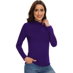 imageWiWi Womens Mock Turtleneck Pullover Tops Long Sleeve Pajama Top Viscose from Bamboo Slim Fit Underwear SXXLDark Purple