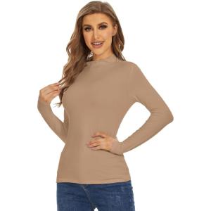 imageWiWi Womens Mock Turtleneck Pullover Tops Long Sleeve Pajama Top Viscose from Bamboo Slim Fit Underwear SXXLKhaki