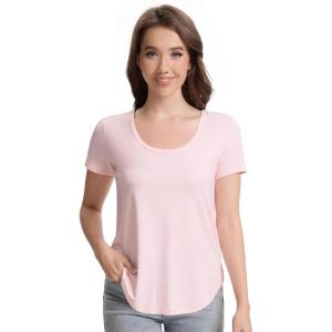 imageWiWi Womens Pajama Tops Soft Crew Neck Sleep Shirt Loose Short Sleeves TShirt Viscose from Bamboo Loungewear SXXLCream Pink