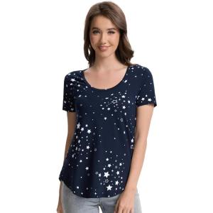 imageWiWi Womens Pajama Tops Soft Crew Neck Sleep Shirt Loose Short Sleeves TShirt Viscose from Bamboo Loungewear SXXLNavy Stars
