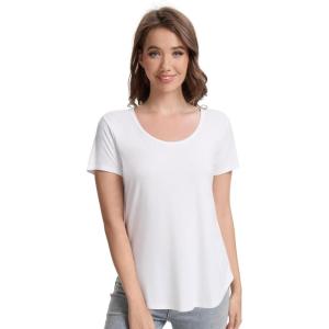 imageWiWi Womens Pajama Tops Soft Crew Neck Sleep Shirt Loose Short Sleeves TShirt Viscose from Bamboo Loungewear SXXLRaw White