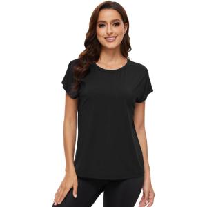 imageWiWi Womens Pajama Tops Soft Crew Neck Sleep Shirt Loose Short Sleeves TShirt Viscose from Bamboo SXXLBlack