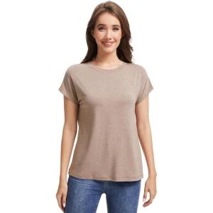 imageWiWi Womens Pajama Tops Soft Crew Neck Sleep Shirt Loose Short Sleeves TShirt Viscose from Bamboo SXXLCamel