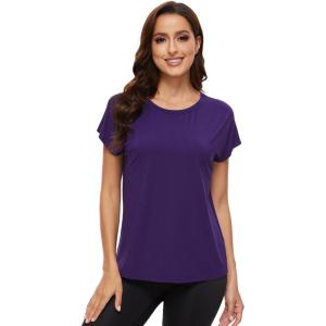 imageWiWi Womens Pajama Tops Soft Crew Neck Sleep Shirt Loose Short Sleeves TShirt Viscose from Bamboo SXXLDark Purple