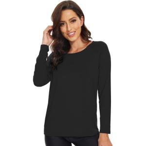 imageWiWi Womens Viscose from Bamboo Pajama Tops Soft Scoop Neck Sleep Shirt Loose Long Sleeves TShirt Loungewear SXXLAblack