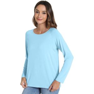 imageWiWi Womens Viscose from Bamboo Pajama Tops Soft Scoop Neck Sleep Shirt Loose Long Sleeves TShirt Loungewear SXXLApale Blue