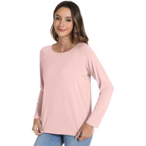 imageWiWi Womens Viscose from Bamboo Pajama Tops Soft Scoop Neck Sleep Shirt Loose Long Sleeves TShirt Loungewear SXXLApeach Pink