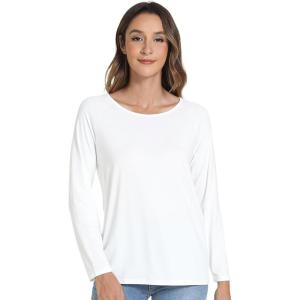imageWiWi Womens Viscose from Bamboo Pajama Tops Soft Scoop Neck Sleep Shirt Loose Long Sleeves TShirt Loungewear SXXLAraw White
