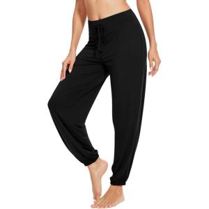 imageWiWi Womens Yoga Pants Stretchy Joggers Pant with Drawstring Comfy Lounge Viscose from Bamboo Bottoms SXXLBlack