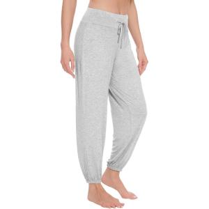imageWiWi Womens Yoga Pants Stretchy Joggers Pant with Drawstring Comfy Lounge Viscose from Bamboo Bottoms SXXLLight Heather Grey