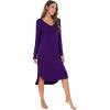 imageWiWi Bamboo Nightgowns for Women Soft Long Sleeve Sleep Shirt Sleepwear Comfy Loungewear Plus Size Nightshirts S4XAdark Purple