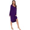 imageWiWi Bamboo Nightgowns for Women Soft Long Sleeve Sleep Shirt Sleepwear Comfy Loungewear Plus Size Nightshirts S4XAdark Purple