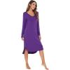 imageWiWi Bamboo Nightgowns for Women Soft Long Sleeve Sleep Shirt Sleepwear Comfy Loungewear Plus Size Nightshirts S4XAlilac