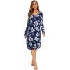 imageWiWi Bamboo Nightgowns for Women Soft Long Sleeve Sleep Shirt Sleepwear Comfy Loungewear Plus Size Nightshirts S4XAnavy Floral