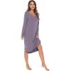 imageWiWi Bamboo Nightgowns for Women Soft Long Sleeve Sleep Shirt Sleepwear Comfy Loungewear Plus Size Nightshirts S4XAviolet