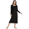 imageWiWi Nightgown for Women Long Sleeve Crewneck Sleepwear Full Length Long Nightshirt Soft Loungewear SXXLBlack