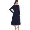 imageWiWi Nightgown for Women Long Sleeve Crewneck Sleepwear Full Length Long Nightshirt Soft Loungewear SXXLNavy