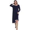 imageWiWi Nightgown for Women Long Sleeve Crewneck Sleepwear Full Length Long Nightshirt Soft Loungewear SXXLNavy