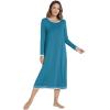 imageWiWi Nightgown for Women Long Sleeve Crewneck Sleepwear Full Length Long Nightshirt Soft Loungewear SXXLTeal Blue