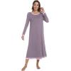 imageWiWi Nightgown for Women Long Sleeve Crewneck Sleepwear Full Length Long Nightshirt Soft Loungewear SXXLViolet