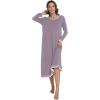 imageWiWi Nightgown for Women Long Sleeve Crewneck Sleepwear Full Length Long Nightshirt Soft Loungewear SXXLViolet