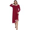 imageWiWi Nightgown for Women Long Sleeve Crewneck Sleepwear Full Length Long Nightshirt Soft Loungewear SXXLWine