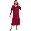 imageWiWi Nightgown for Women Long Sleeve Crewneck Sleepwear Full Length Long Nightshirt Soft Loungewear SXXLWine