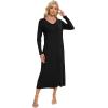 imageWiWi Nightgowns for Women Long Sleeve Loungewear Full Length Sleep Shirt Sleepwear Comfy Nightshirts with Pocket SXXLBlack