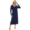 imageWiWi Nightgowns for Women Long Sleeve Loungewear Full Length Sleep Shirt Sleepwear Comfy Nightshirts with Pocket SXXLNavy