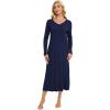 imageWiWi Nightgowns for Women Long Sleeve Loungewear Full Length Sleep Shirt Sleepwear Comfy Nightshirts with Pocket SXXLNavy