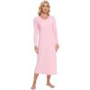 imageWiWi Nightgowns for Women Long Sleeve Loungewear Full Length Sleep Shirt Sleepwear Comfy Nightshirts with Pocket SXXLPink