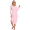 imageWiWi Nightgowns for Women Long Sleeve Loungewear Full Length Sleep Shirt Sleepwear Comfy Nightshirts with Pocket SXXLPink