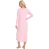 imageWiWi Nightgowns for Women Long Sleeve Loungewear Full Length Sleep Shirt Sleepwear Comfy Nightshirts with Pocket SXXLPink