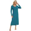 imageWiWi Nightgowns for Women Long Sleeve Loungewear Full Length Sleep Shirt Sleepwear Comfy Nightshirts with Pocket SXXLTeal Blue
