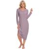 imageWiWi Nightgowns for Women Long Sleeve Loungewear Full Length Sleep Shirt Sleepwear Comfy Nightshirts with Pocket SXXLViolet