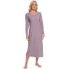 imageWiWi Nightgowns for Women Long Sleeve Loungewear Full Length Sleep Shirt Sleepwear Comfy Nightshirts with Pocket SXXLViolet
