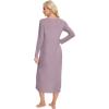 imageWiWi Nightgowns for Women Long Sleeve Loungewear Full Length Sleep Shirt Sleepwear Comfy Nightshirts with Pocket SXXLViolet