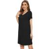 imageWiWi Nightgowns for Women Short Sleeve Sleepshirt Pajama Shirt Viscose from bamboo Soft Sleep Dress Vneck Nightshirt SXXLAblack